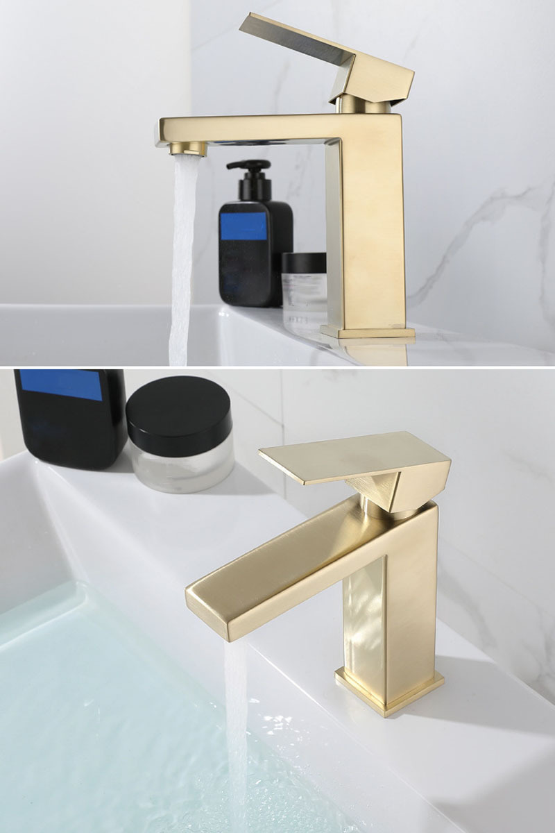 Modern Basin Sink Bathroom Faucet Deck Mounted Hot Cold Water Basin Mixer Taps Gold Lavatory Sink Tap Stainless Steel Faucets