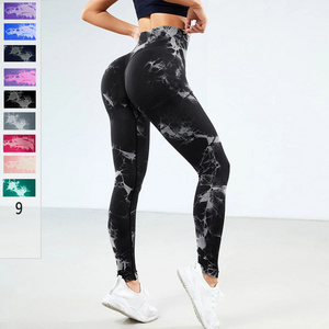 Wholesale Seamless Tie Dye Push up Scrunch Yoga Leggings Gym Fitness Workout Pants High Waist Tummy Control Sport for Women