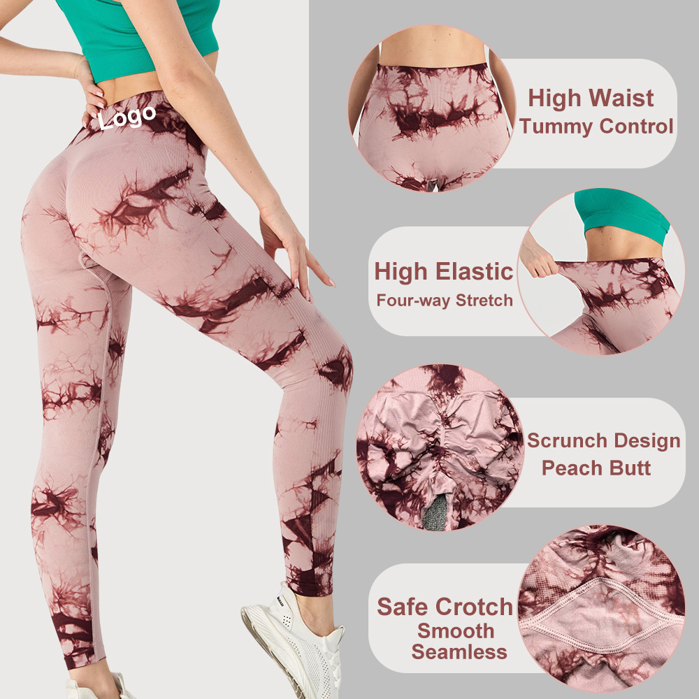 Seamless Tie Dye Push Up Scrunch Butt Sports Leggings For Women XL Stretchy Tummy Control Gym Fitness Tights Yoga Workout Pants