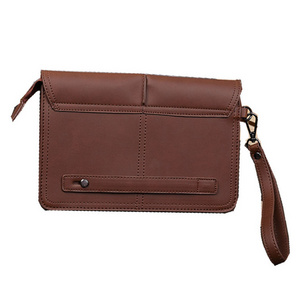 Wholesale Fashion PU Leather Men's Handbag Purse Envelope Pouch Zipper Brown Clutch Bag