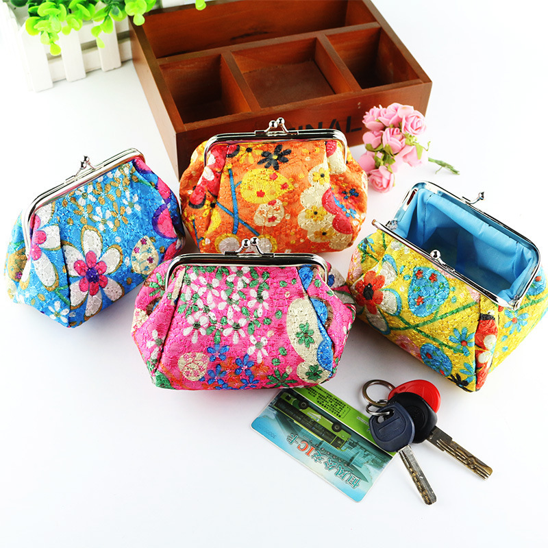 New Women Canvas Flower Fabric Wholesale Small Purses Floral Embroidered Creative Key Pouch Coin Purse