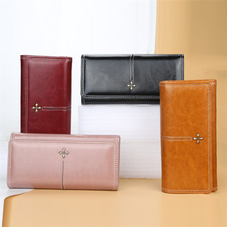 2022 New Ladies Long Purse Multifunctional Card Holder Mobile Phone Bag Vintage Brown Clutch Wallet For Girls