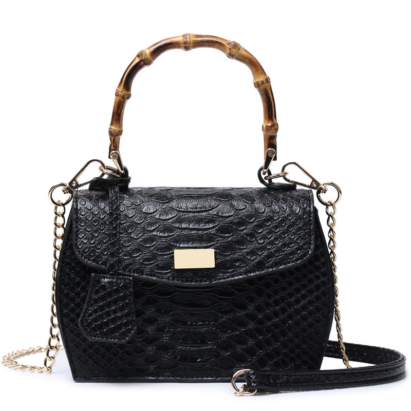 Luxury Bamboo Handle Python Skin Lady Handbags Leather Female Snake Skin Handbag For Women