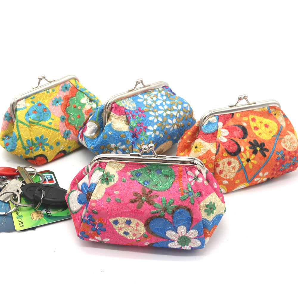 New Women Canvas Flower Fabric Wholesale Small Purses Floral Embroidered Creative Key Pouch Coin Purse