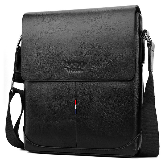 VICUNA POLO China Suppliers 2021 Trend Custom Wholesale Black PU Leather Veins Pattern Fashion Man Slim Messenger Bag