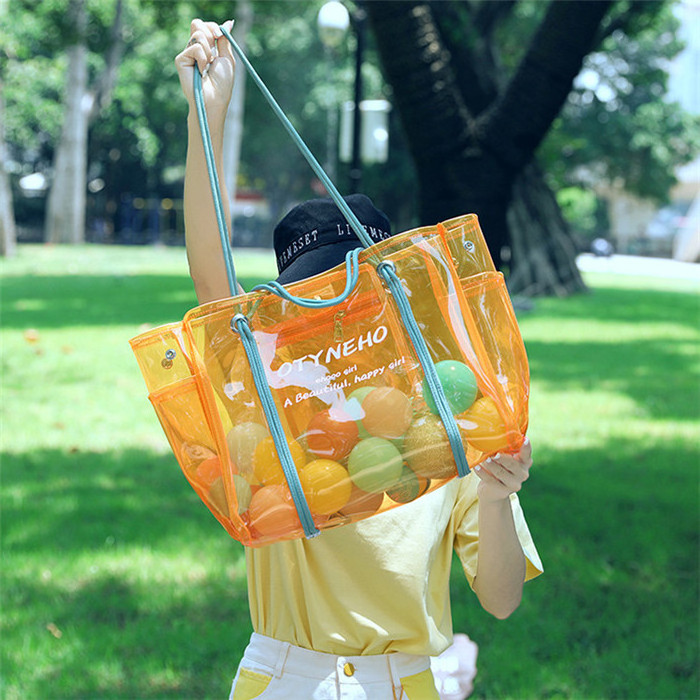 Trendy transparent jelly bag wholesale new summer shoulder shopping bag waterproof PVC beach bag custom large jelly handbag