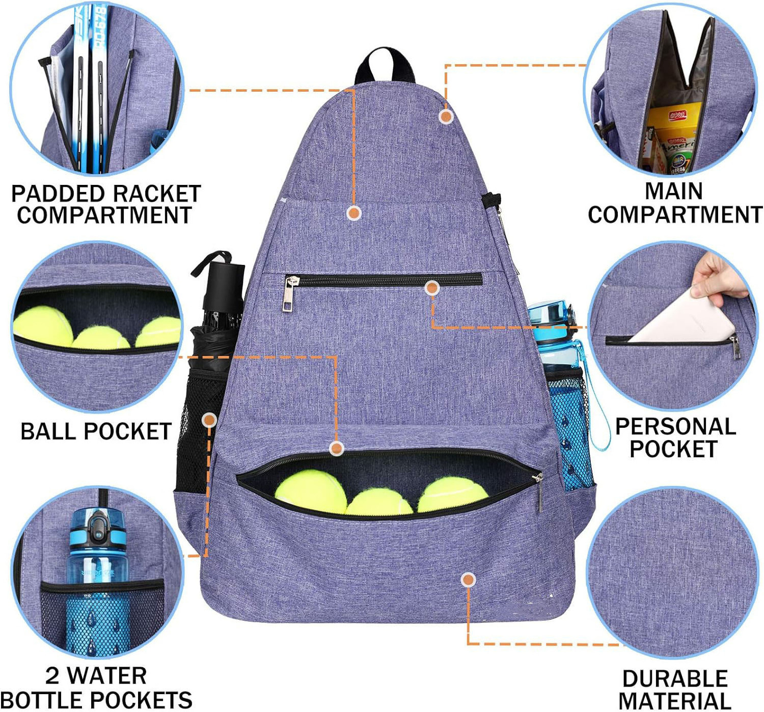 Wholesale Custom Tennis Bags Purple Backpack Badminton Racquet Balls Pockets Outdoor Sport Backpack