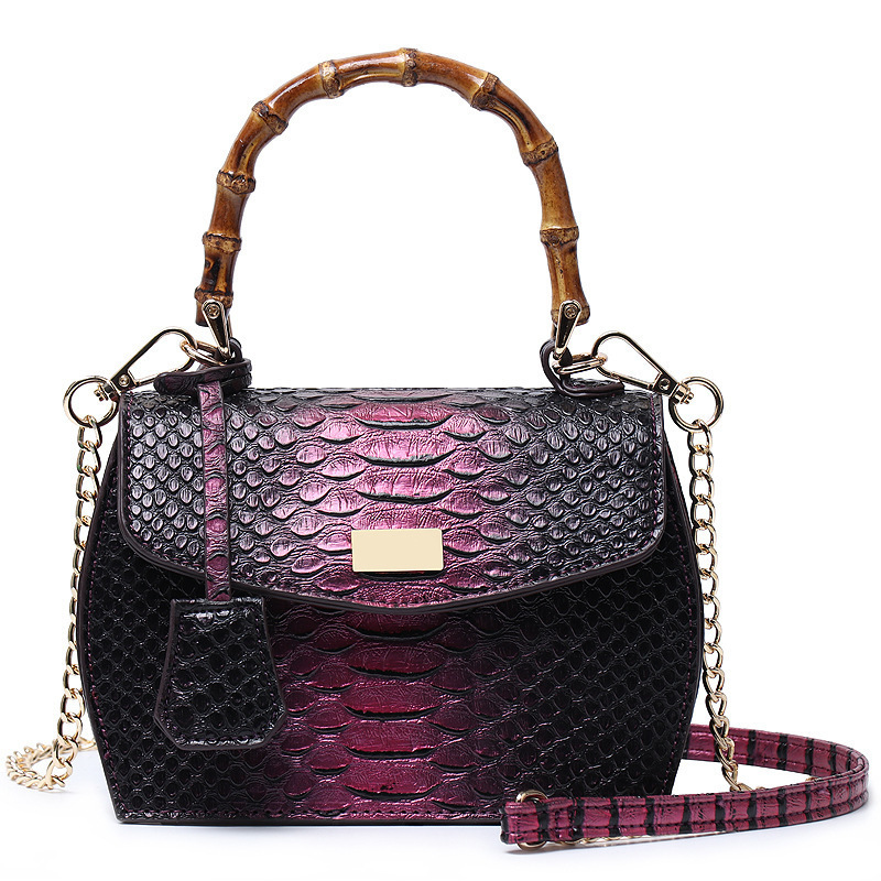 Luxury Bamboo Handle Python Skin Lady Handbags Leather Female Snake Skin Handbag For Women