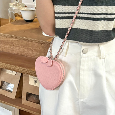 New PU Heart Shaped Fashion Bag Luxury Designer Coin Wallet Gift Mini Chain Sling Zipper Purse Bag