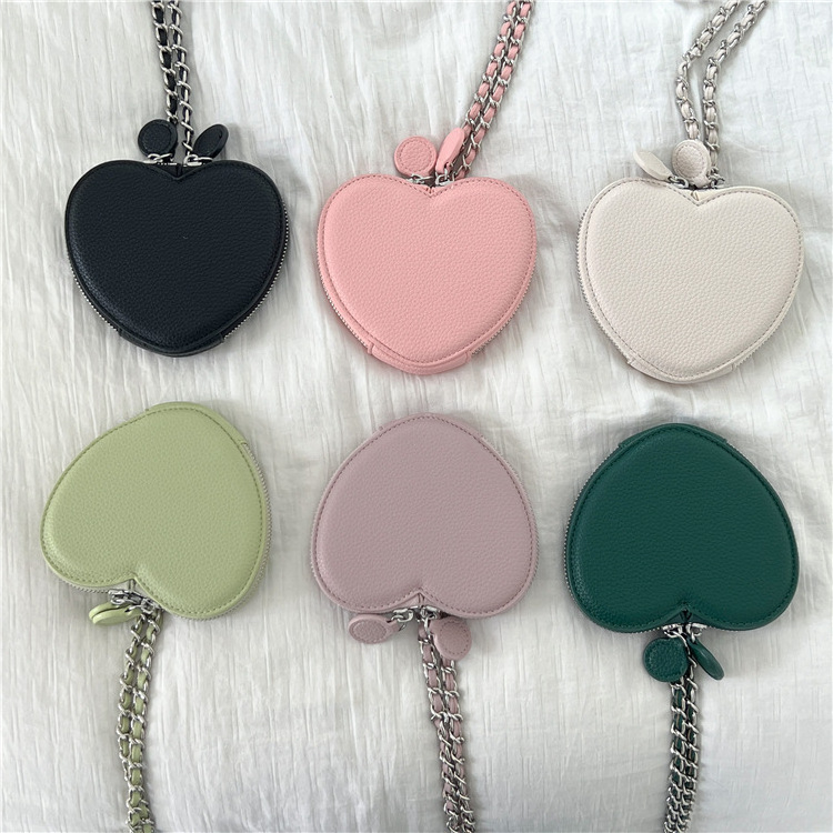 New PU Heart Shaped Fashion Bag Luxury Designer Coin Wallet Gift Mini Chain Sling Zipper Purse Bag