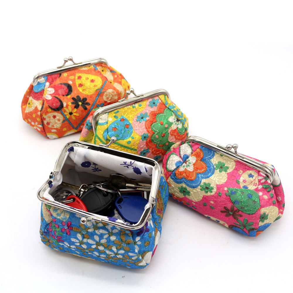 New Women Canvas Flower Fabric Wholesale Small Purses Floral Embroidered Creative Key Pouch Coin Purse