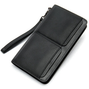 Best Selling New Design Man Fashion High Quality Genuine Leather Long Double Zipper Clutch Wallet