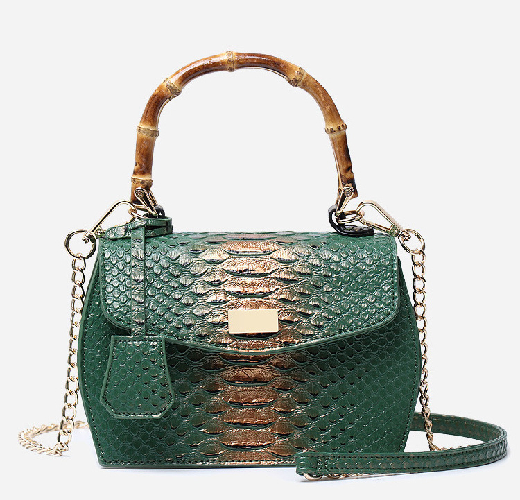 Luxury Bamboo Handle Python Skin Lady Handbags Leather Female Snake Skin Handbag For Women