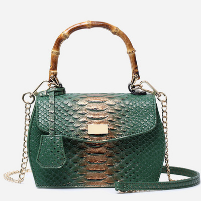 Luxury Bamboo Handle Python Skin Lady Handbags Leather Female Snake Skin Handbag For Women