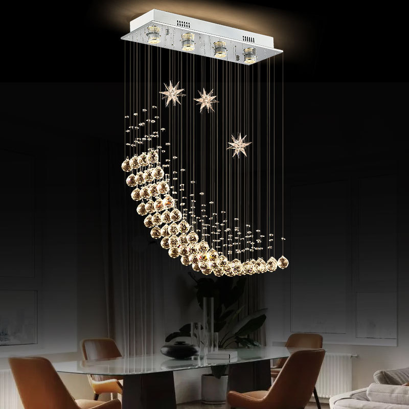 Creative Elegant Star Raindrop Crystal Table Light Modern Art Deco Chandelier for HIgh Ceiling