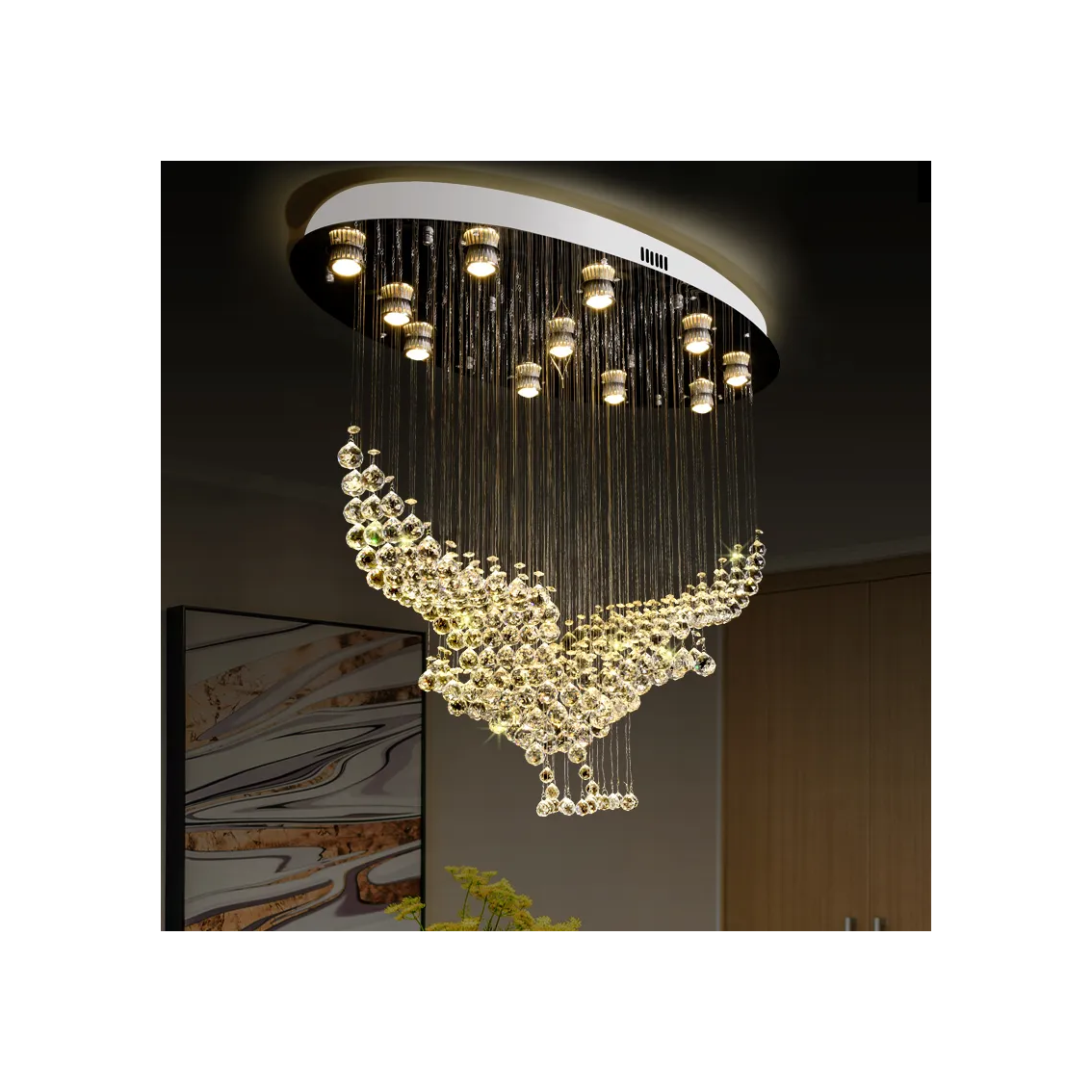 New Arrival Unique Eagle Shape Gold Crystal Ceiling Light Luxury Entry Chandelier for Staircase