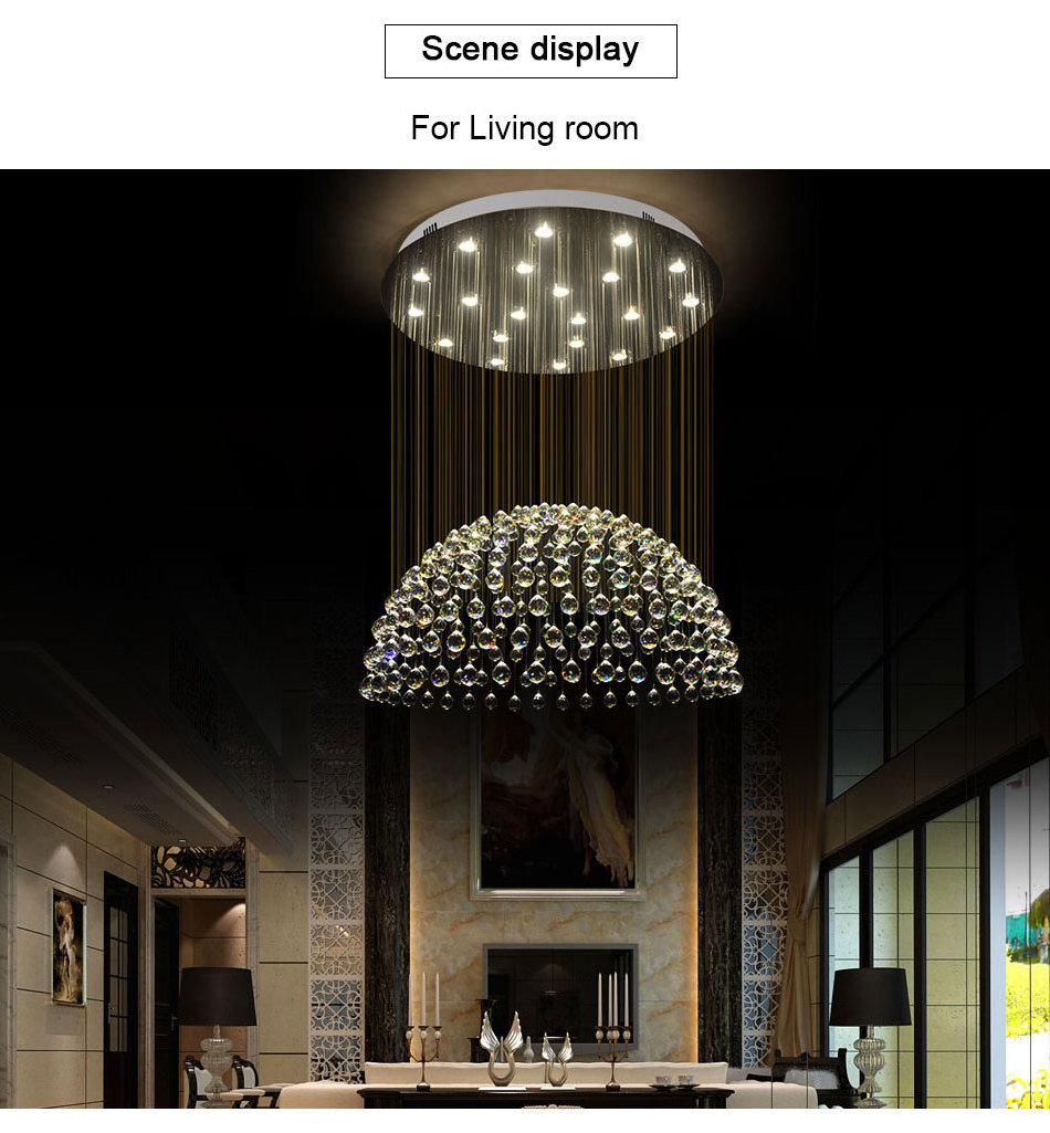 Nordic Design Raindrop Circle Crystal Ceiling Light Fixture Contemporary Chandelier Flush Mount