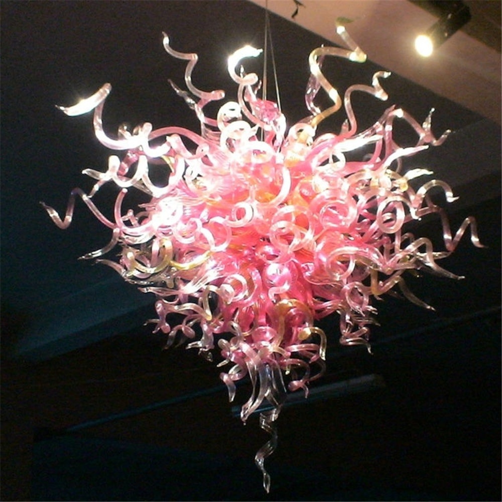 Wedding Decoration Bedroom Low Ceiling Pink Blown Glass Rattan Pendant Light Chandelier