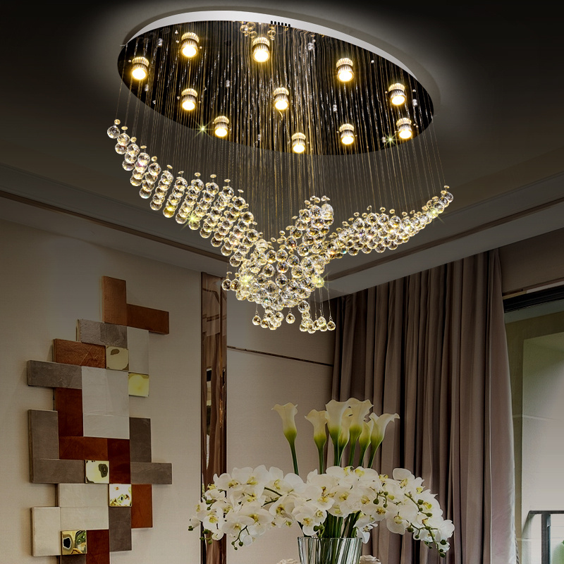 New Arrival Unique Eagle Shape Gold Crystal Ceiling Light Luxury Entry Chandelier for Staircase