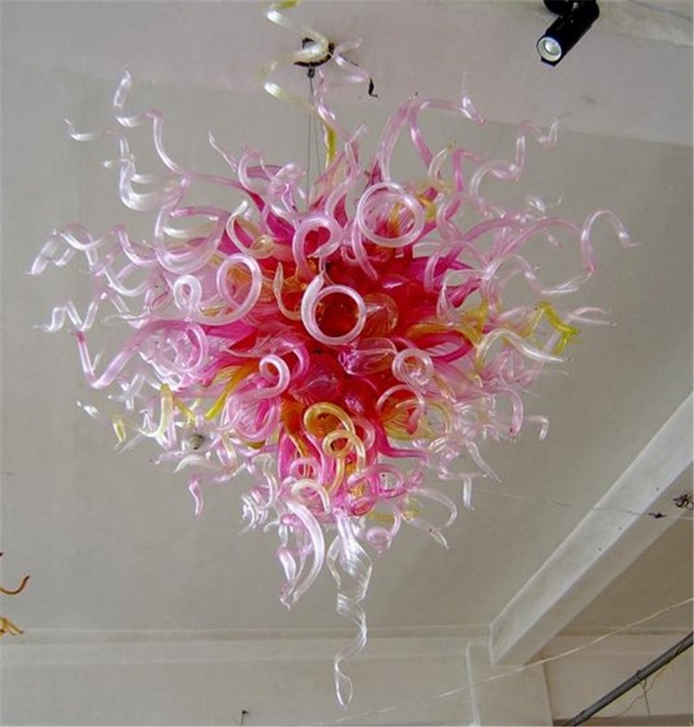 Wedding Decoration Bedroom Low Ceiling Pink Blown Glass Rattan Pendant Light Chandelier