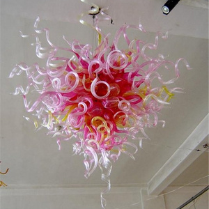 Wedding Decoration Bedroom Low Ceiling Pink Blown Glass Rattan Pendant Light Chandelier