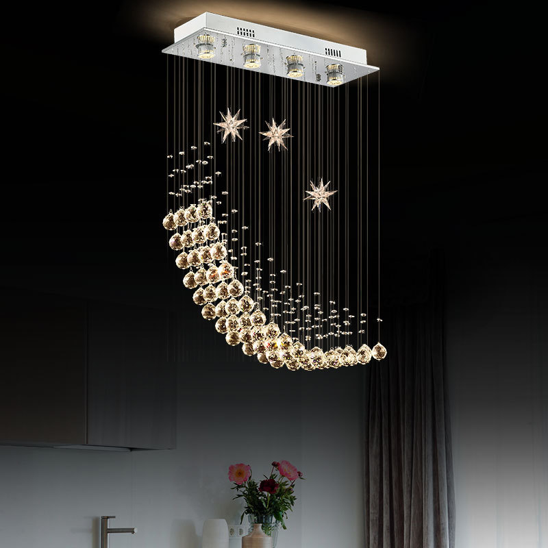 Creative Elegant Star Raindrop Crystal Table Light Modern Art Deco Chandelier for HIgh Ceiling