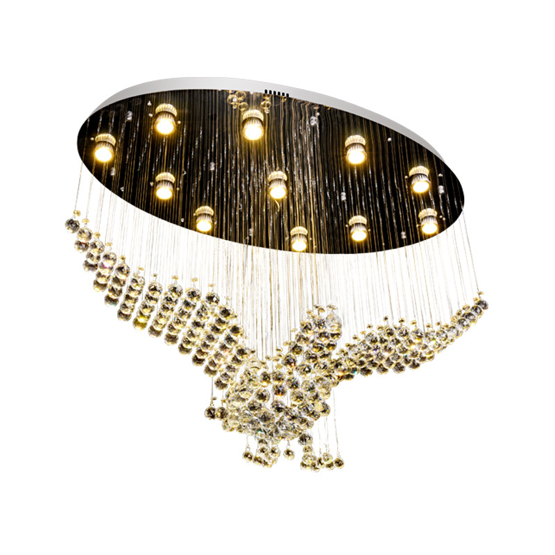 New Arrival Unique Eagle Shape Gold Crystal Ceiling Light Luxury Entry Chandelier for Staircase