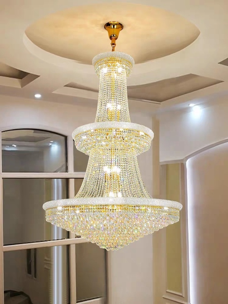 Antique Gold Hanging Crystal Light Hotel Lobby Staircase Luxury Modern Chandelier With Crystal