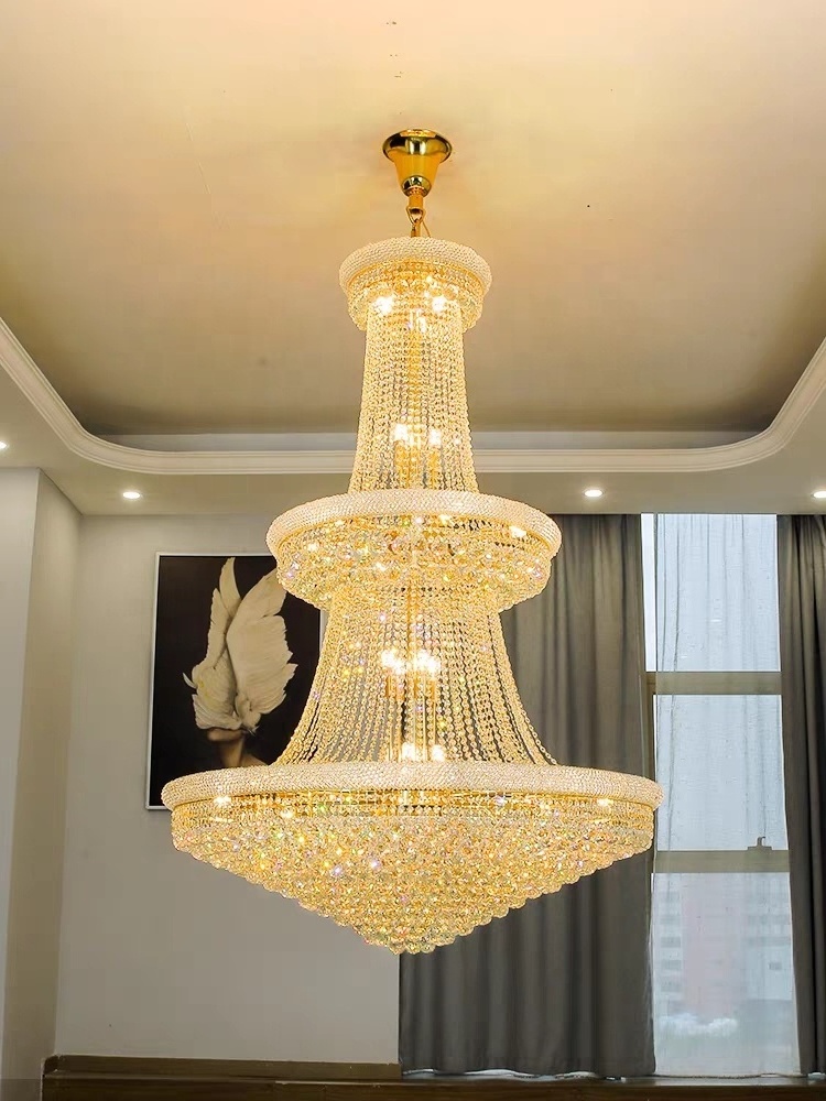 Antique Gold Hanging Crystal Light Hotel Lobby Staircase Luxury Modern Chandelier With Crystal