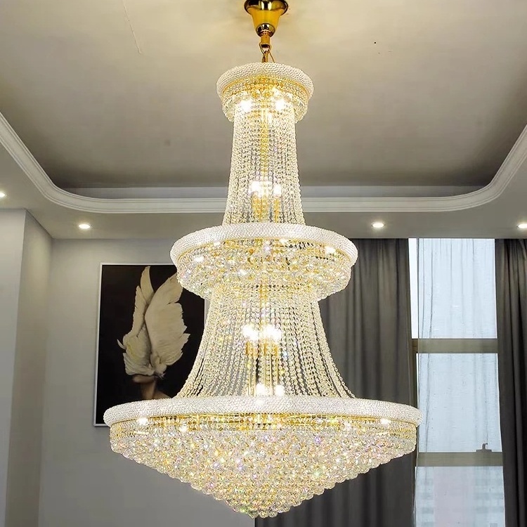 Antique Gold Hanging Crystal Light Hotel Lobby Staircase Luxury Modern Chandelier With Crystal