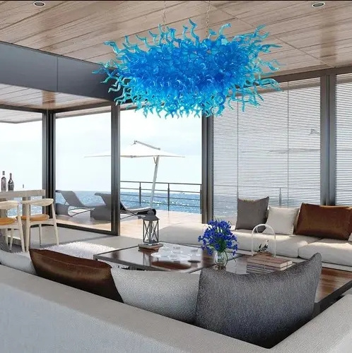 Modern Hanging Lamps Blue Colored Blown Glass Nordic Ceiling Lighting Chandelier for Living Room