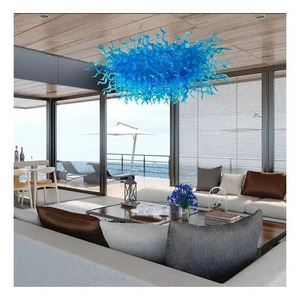 Modern Hanging Lamps Blue Colored Blown Glass Nordic Ceiling Lighting Chandelier for Living Room