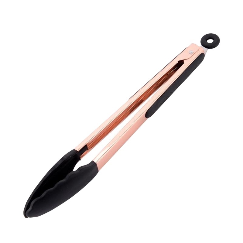 hot sales 2pcs nesting food clip tong set 9 12 inch kitchen rose gold plating silicone food serving tongs