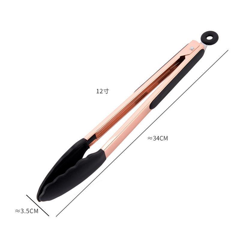 hot sales 2pcs nesting food clip tong set 9 12 inch kitchen rose gold plating silicone food serving tongs