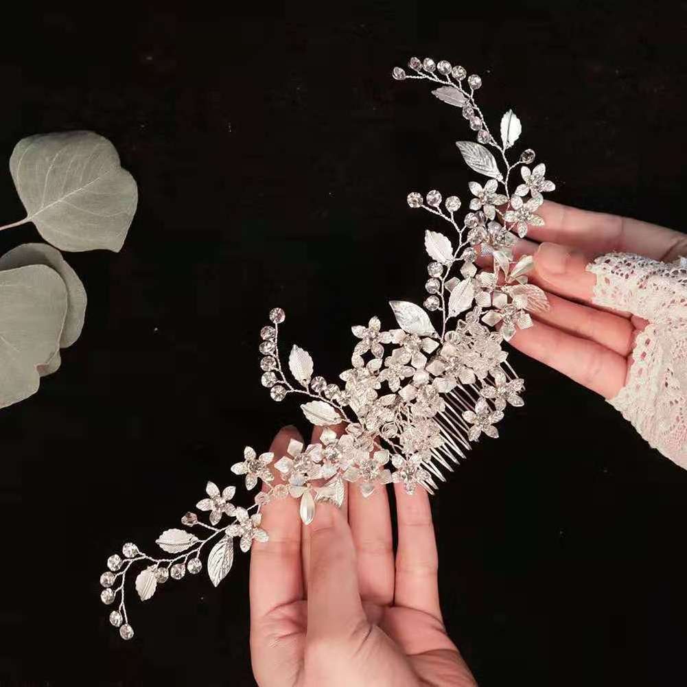 Engagement Party Hair Comb Floral and Crystal Bridal Hair Side Combs Silver Wedding Favors Accessories Women Headpiece