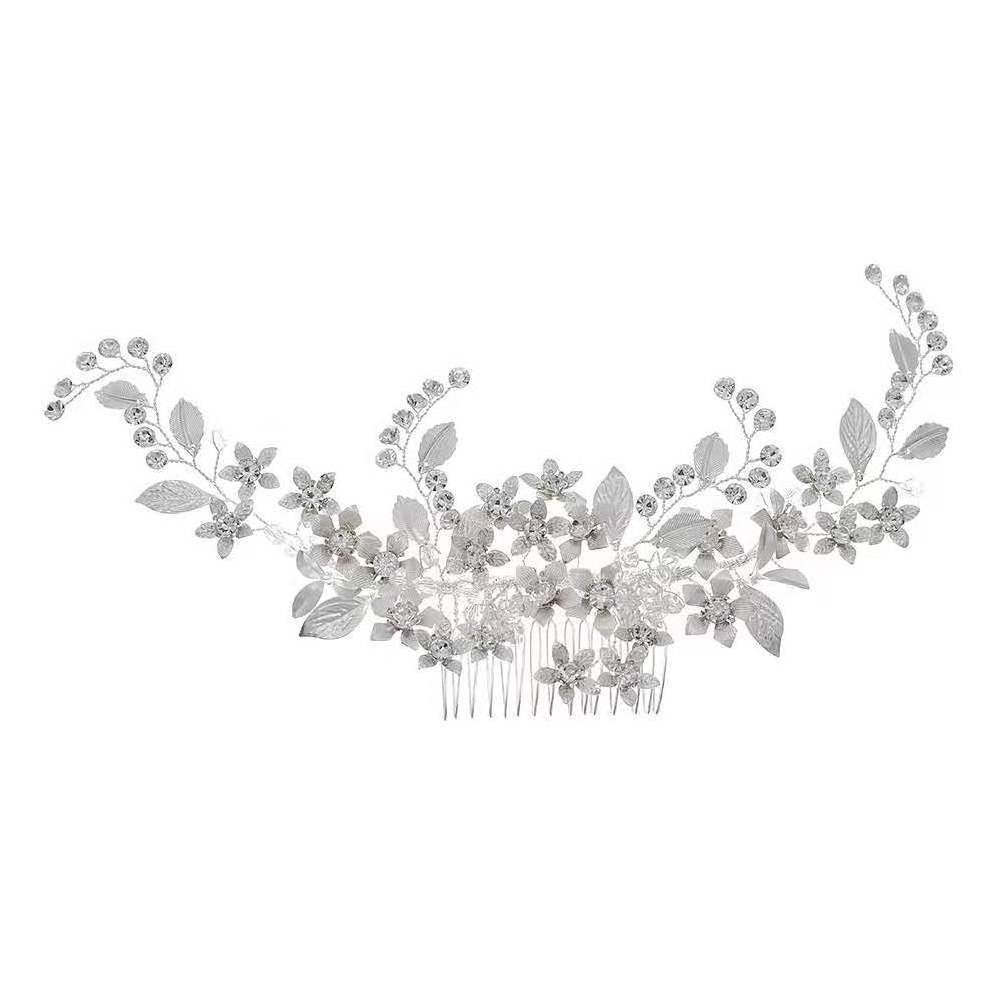 Engagement Party Hair Comb Floral and Crystal Bridal Hair Side Combs Silver Wedding Favors Accessories Women Headpiece