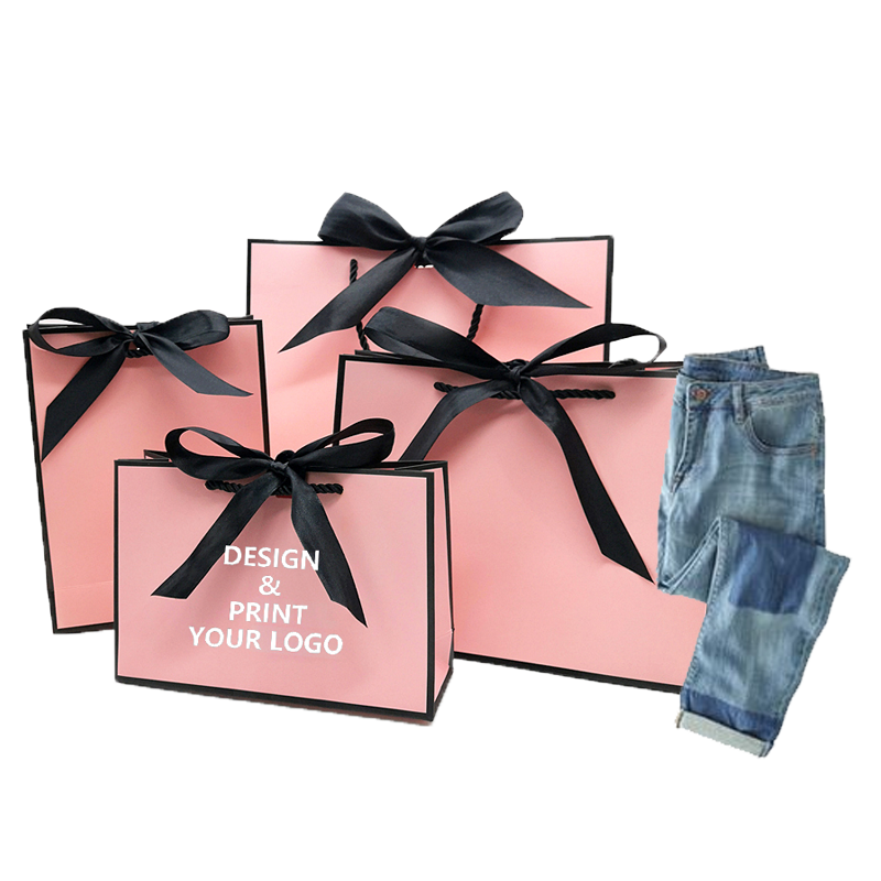 luxury custom logo gift paper shopping bags with logo hologram Paper gift boutique Perfume paperbag white gold pink bags