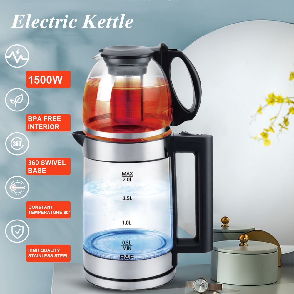 electric Kettles With Blue Ring Light  2.0L Capacity electric glass tea kettle