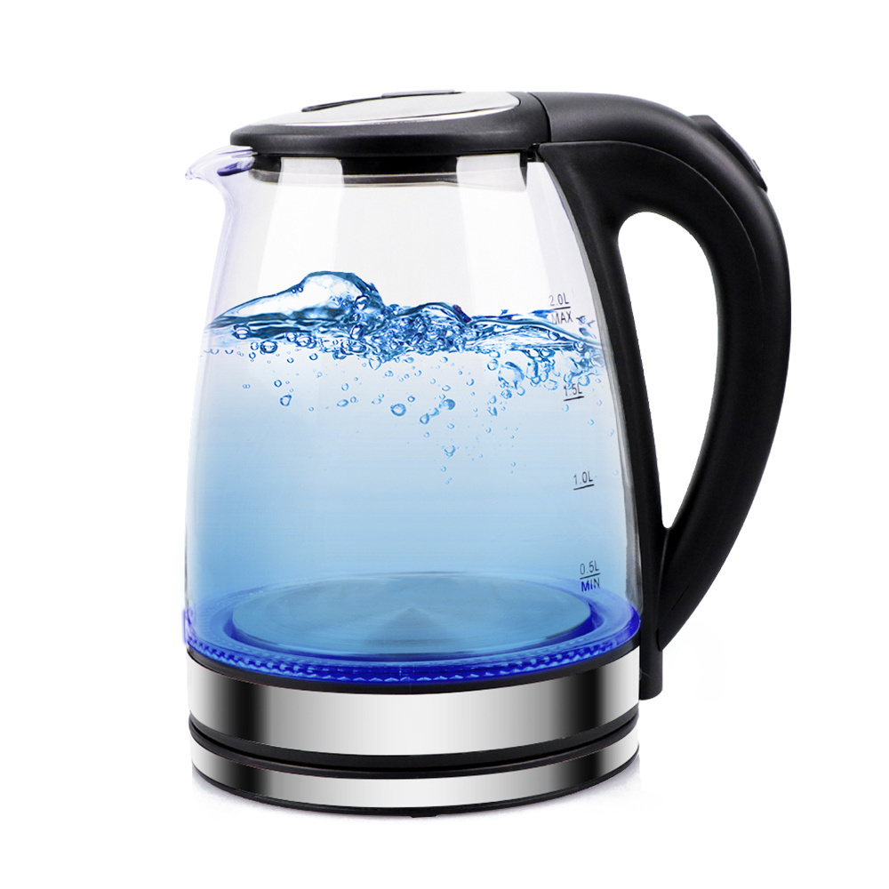 household  electric kettle. 2.0L high Borosilicate glass 304 SS electric kettle with double metal temperature controller