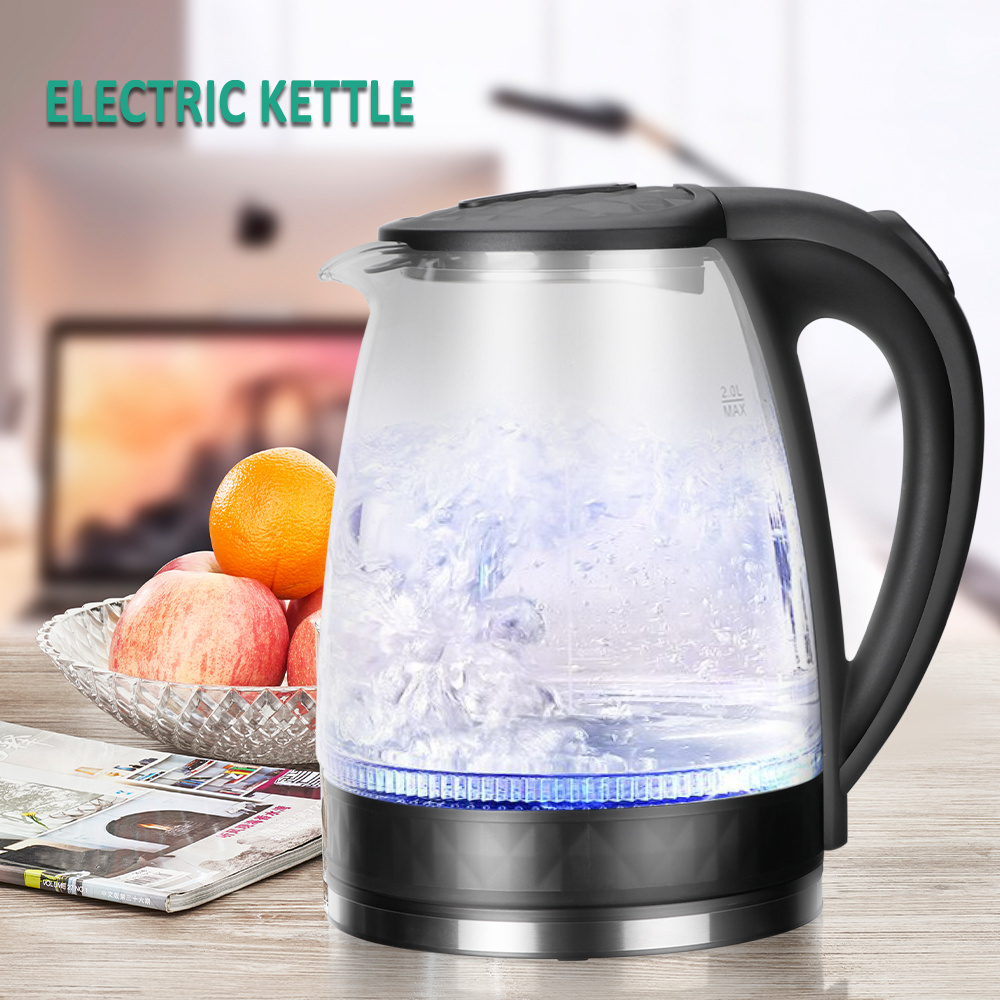 top selling 220v 2.0L black glass electric water kettle