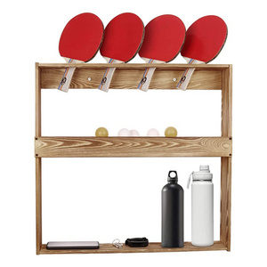 Wooden wall mounted triple table tennis bat and table tennis stand