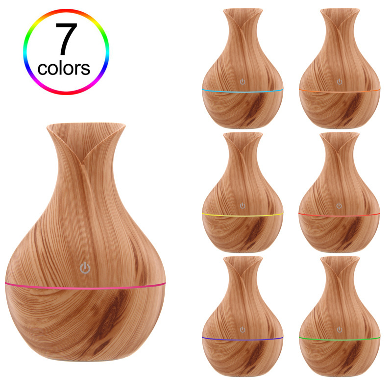 2021 New Air Humidifier Mini Vase Shape Diffuser Humidifier Ultrasonic Led Portable Cool-mist Wood Grain Humidifier