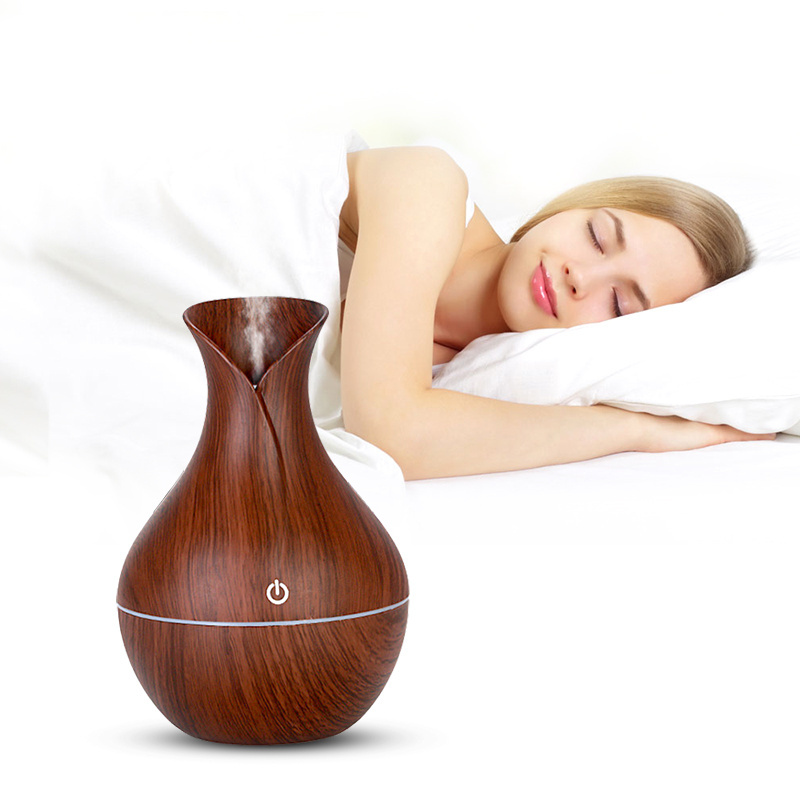 2021 New Air Humidifier Mini Vase Shape Diffuser Humidifier Ultrasonic Led Portable Cool-mist Wood Grain Humidifier