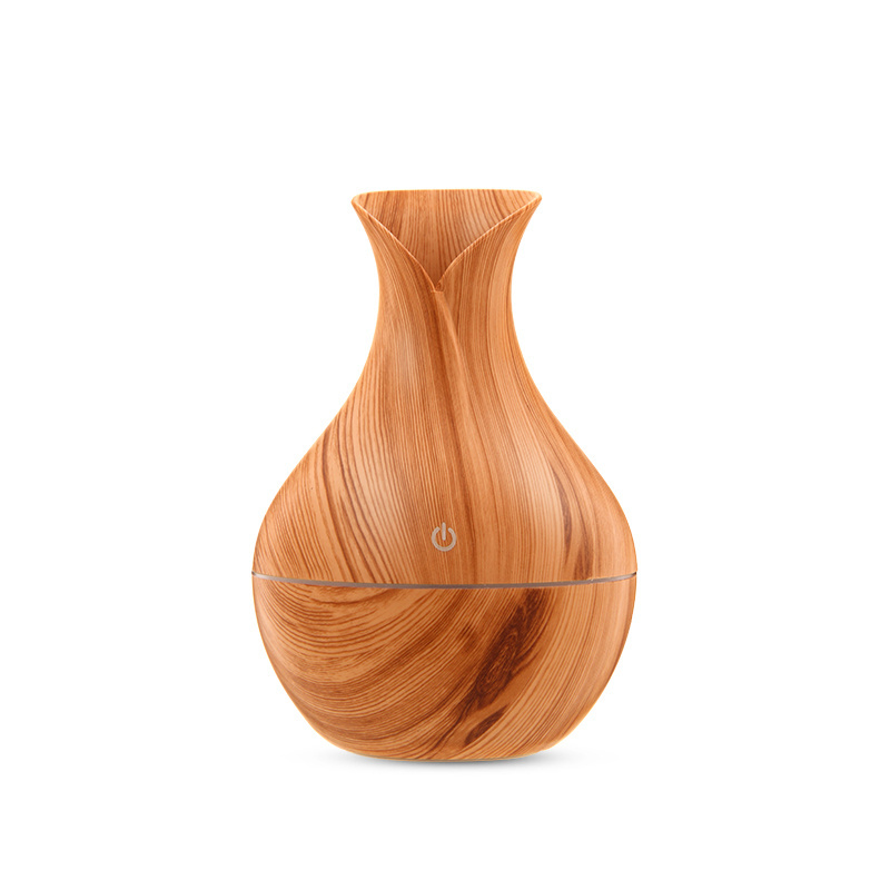 2021 New Air Humidifier Mini Vase Shape Diffuser Humidifier Ultrasonic Led Portable Cool-mist Wood Grain Humidifier