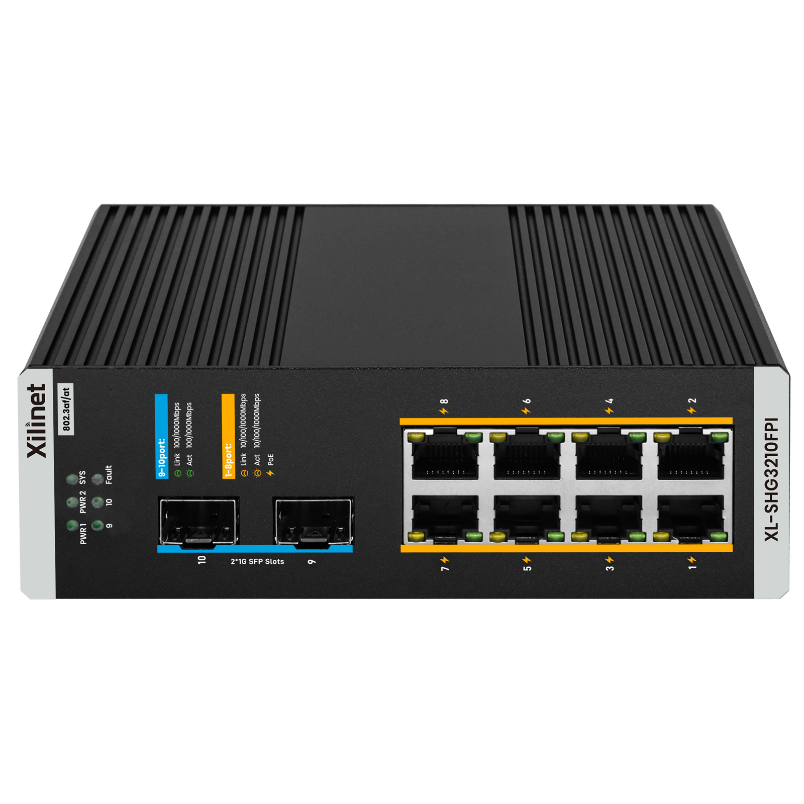 Xilinet 8 Port PoE Gigabit L2 Managed PoE Switch With 2 SFP Slots Uplink Din Rail For Outdoor Network