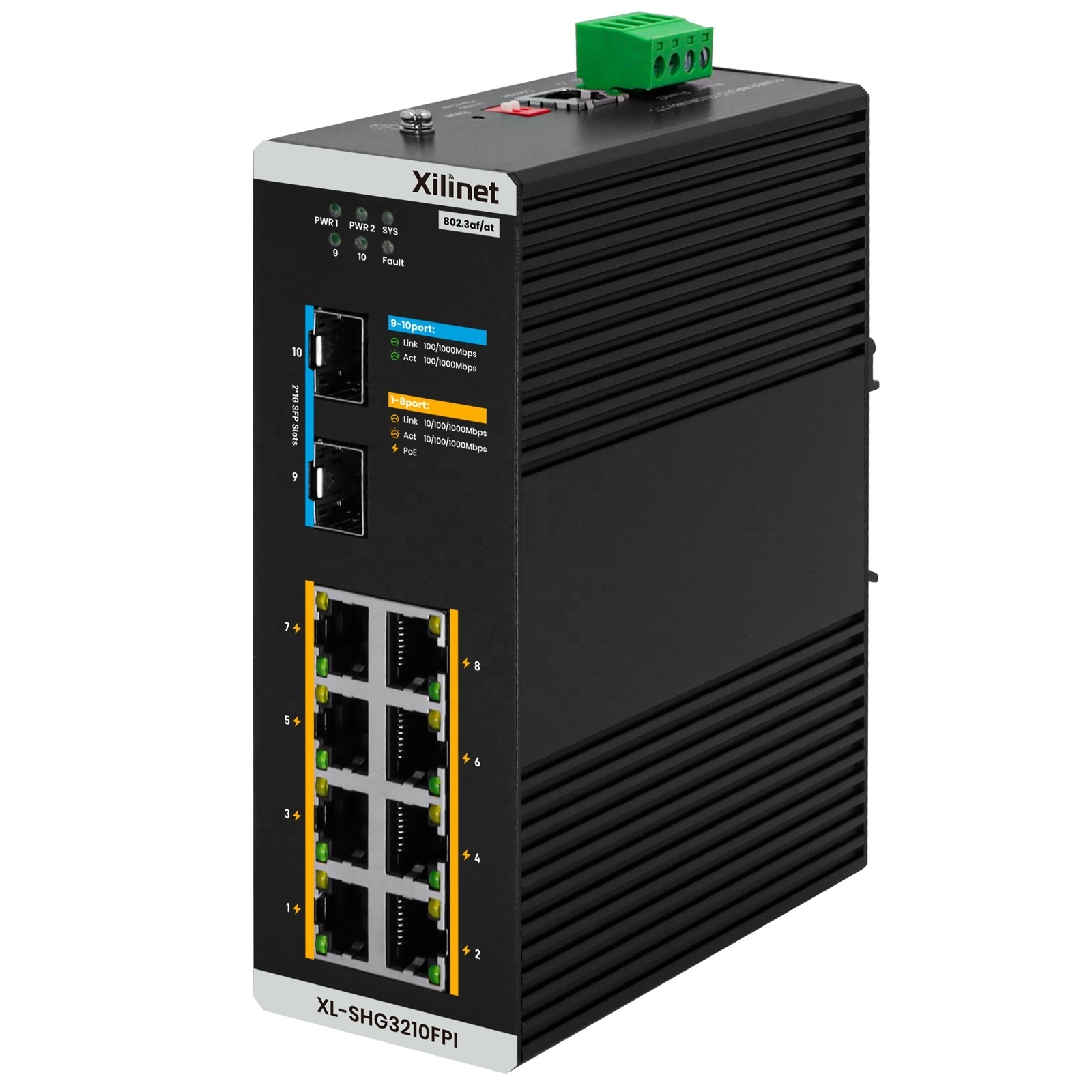 Xilinet 8 Port PoE Gigabit L2 Managed PoE Switch With 2 SFP Slots Uplink Din Rail For Outdoor Network