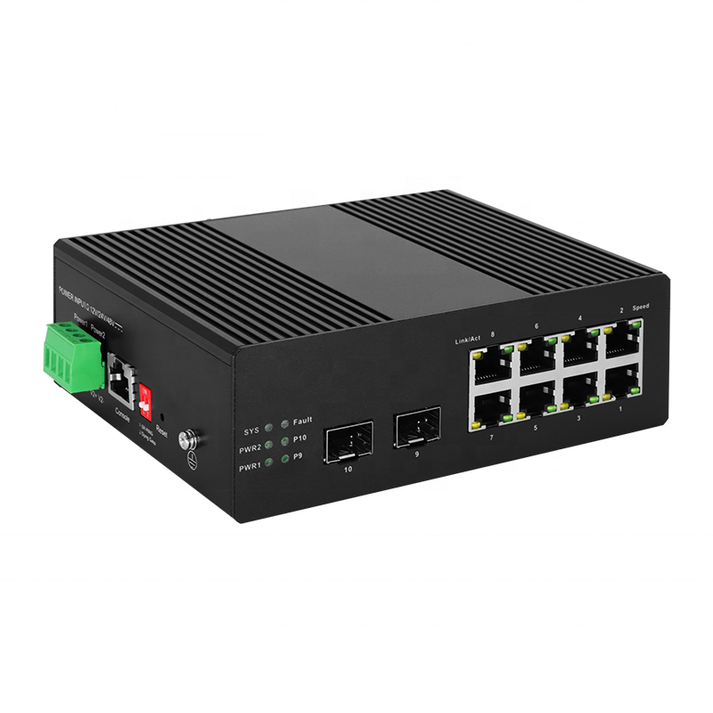 10 Port Industrial Din Rail PoE+ L2 Managed Switch with 8 GE + 2SFP For CCTV Outdoor