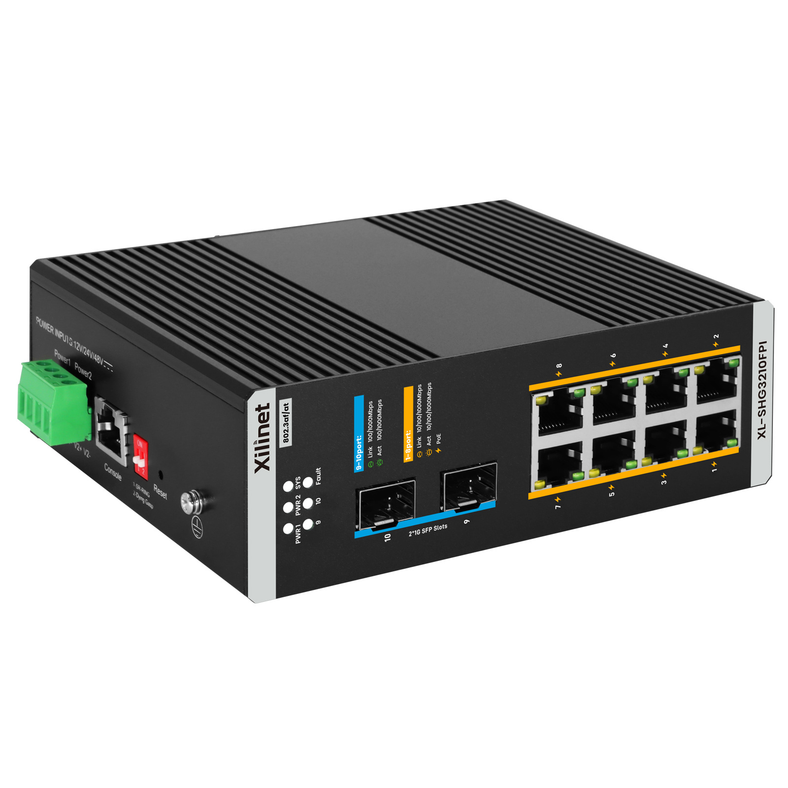 Xilinet 8 Port PoE Gigabit L2 Managed PoE Switch With 2 SFP Slots Uplink Din Rail For Outdoor Network