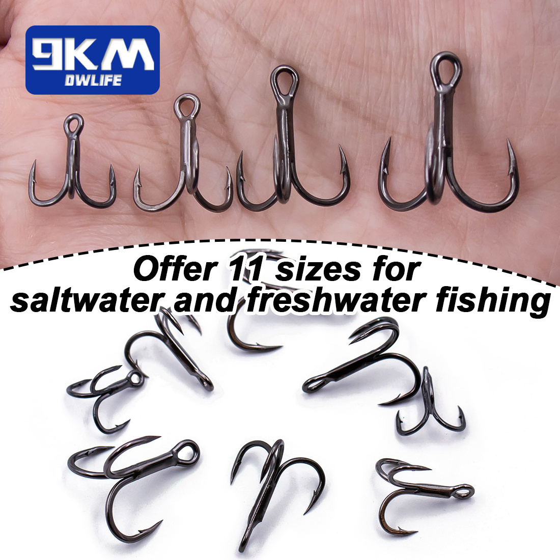 9KM 30Pcs High Carbon Steel Fishhooks Sharp Replacement Treble Hooks for Hard Lures for Trout Bluefish Salmon Fishing