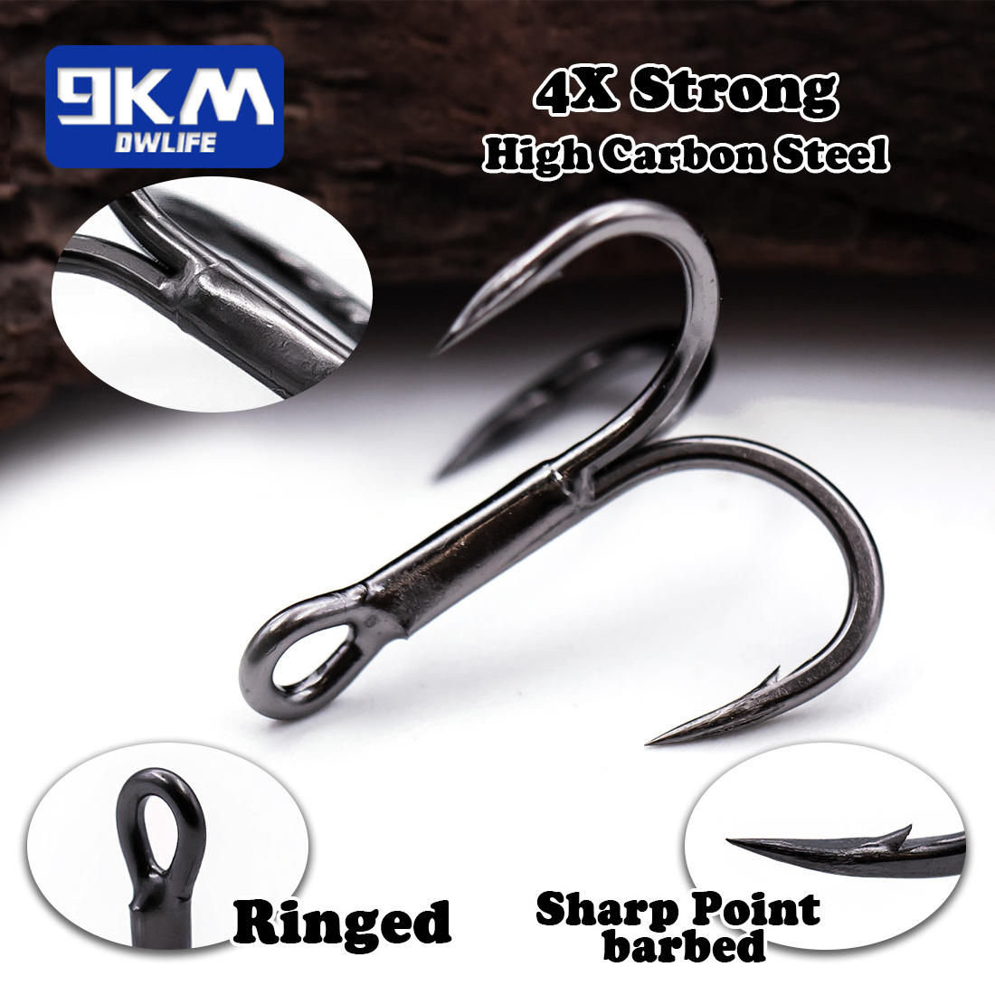 9KM 30Pcs High Carbon Steel Fishhooks Sharp Replacement Treble Hooks for Hard Lures for Trout Bluefish Salmon Fishing